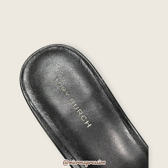 $339 Tory Burch Ines Boho Black Real Leather Casual Summer Spring Logo Sandal - Picture 13 of 16